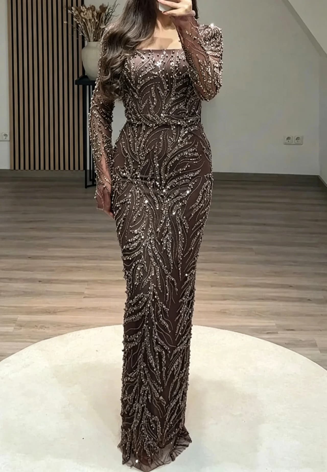 Shinny Beaded Prom Dresses Mermaid Evening Dress Customized Square Neck Long Sleeves Sequined Pageant Party Gown
