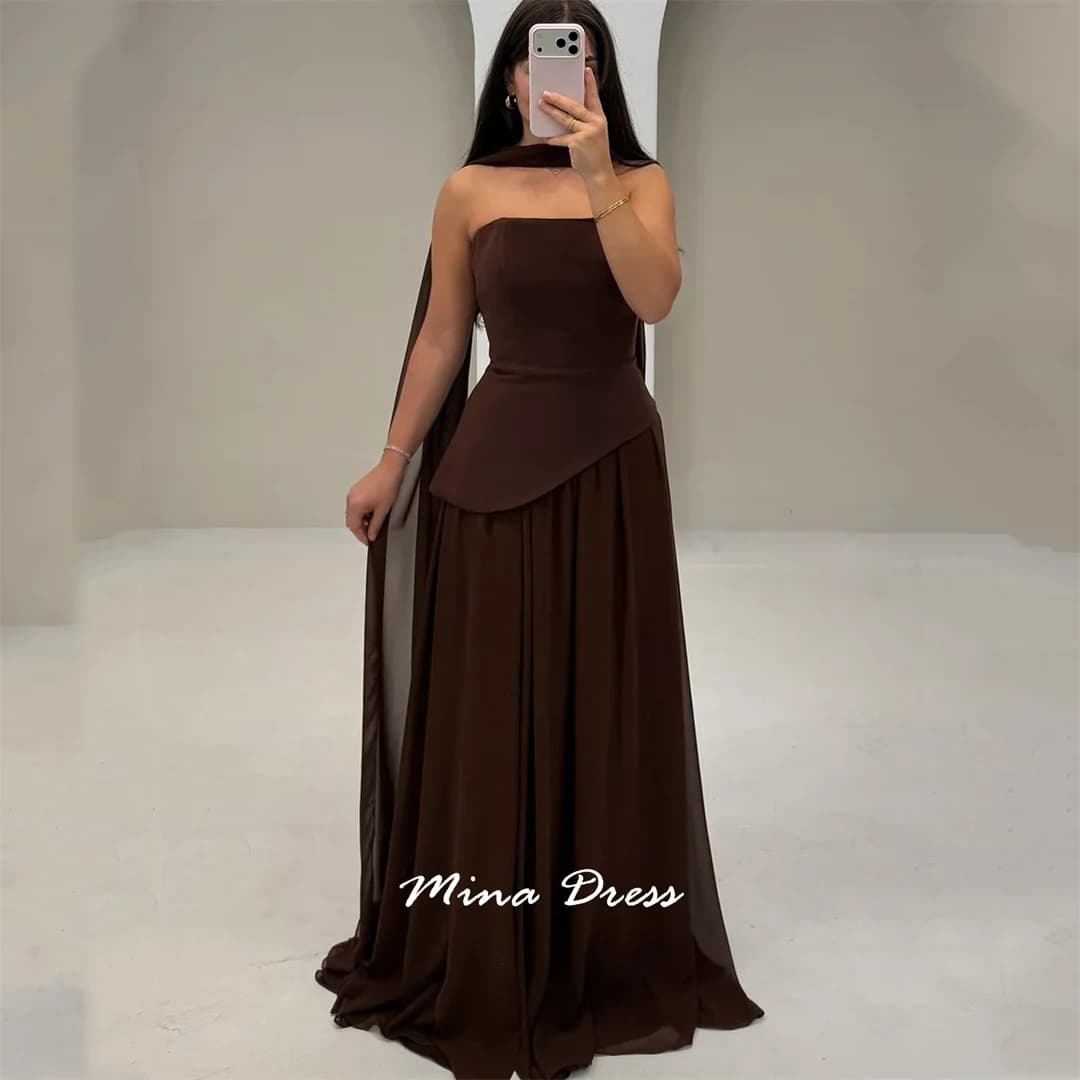 Mina Customized Brown Luxurious Women's Evening Dresses for Special Occasions Tube Top Sleeveless and Backless Prom Dress Party