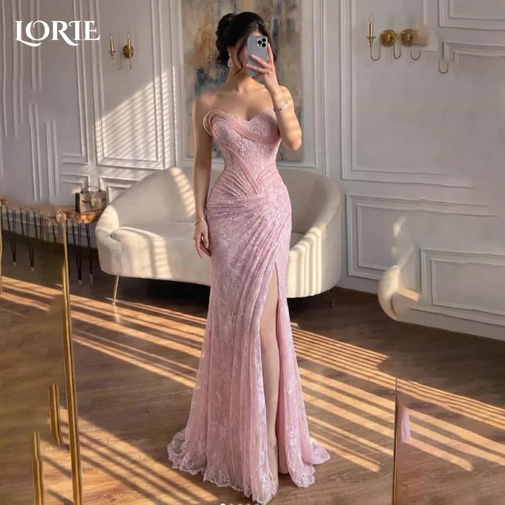 LORIE Shiny Lace Evening Dresses Elegant Off Shoulder Sweetheart Pleats Mermaid Arabia Prom Gown Ruffle Party Dresses Customized