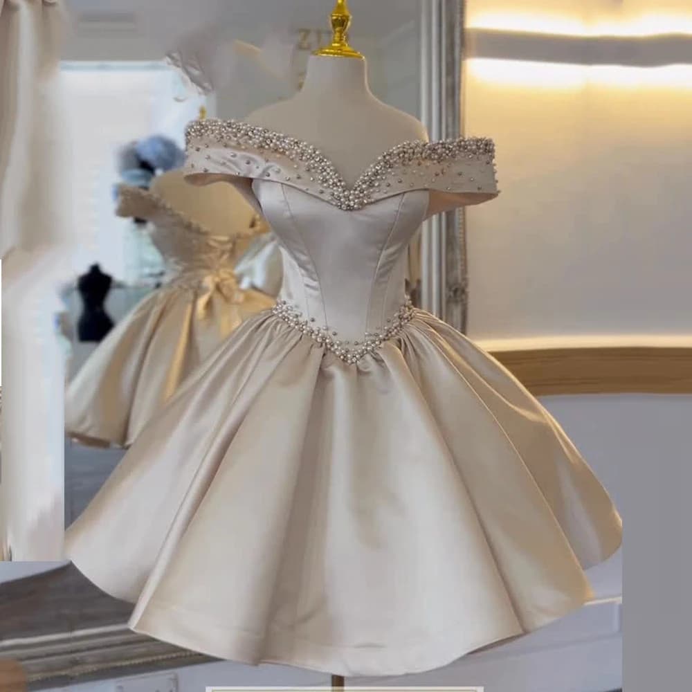Mini Short Customized Cocktail Dress A Line Cocktail Gown For Women Beading Off The Shoulder Party Wedding Gown