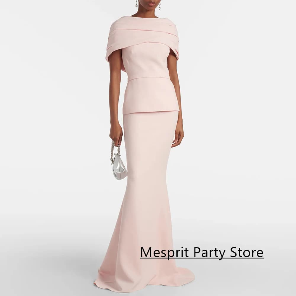 Simple Arabian Evening Dress Customized Off The Shoulder Pleat Sweep Train Mermaid Prom Dresses Arabic Formal Party Gown