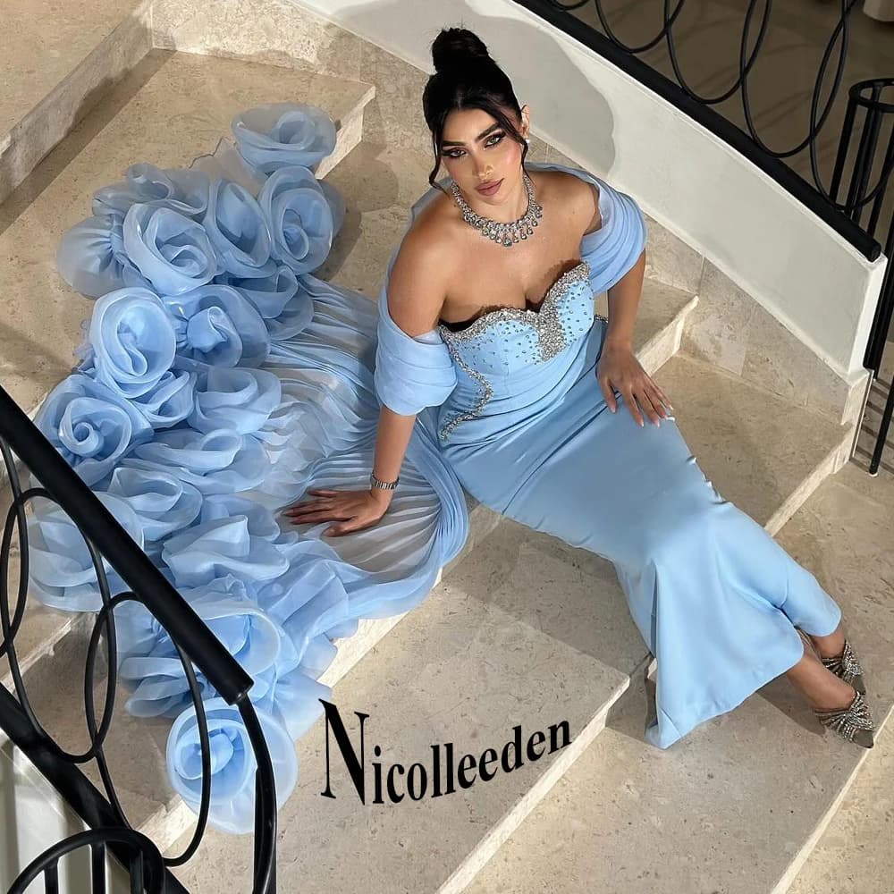 Nicolle Glamorous Pleats Evening Dresses for Women Flowers Rhinestones Formal Prom Gowns Vestidos De Fiesta Customized