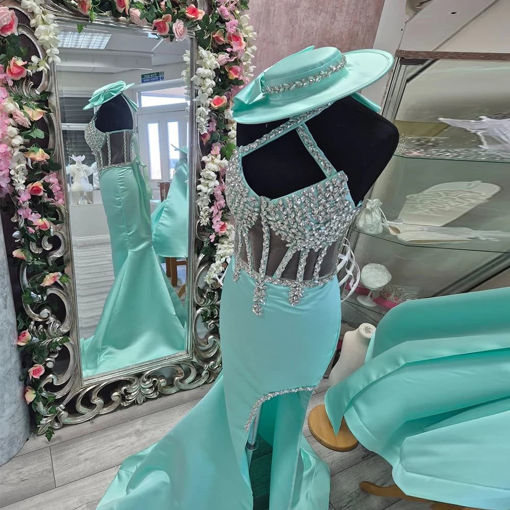 Luxury Customized Floor Length Cocktail Dress Sheath Cocktail Prom Gown Sleeveless Beading Wedding Party Gown