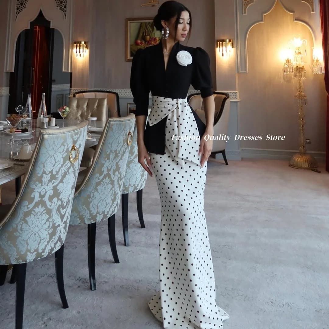 Fashion Mermaid Evening Dresses Polka Dot Satin Prom Dress women's formal evening gowns فساتين سهرات Customized