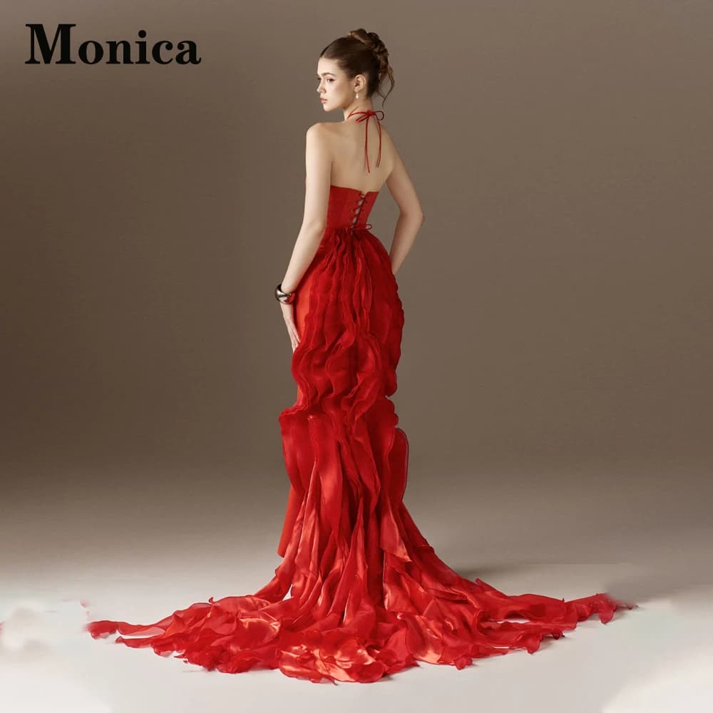 MONICA Charming Mermaid Prom Dresses for Women Halter Court Tarin Evening Gowns Vestidos De Fiesta Vestidos De Fiesta Customized