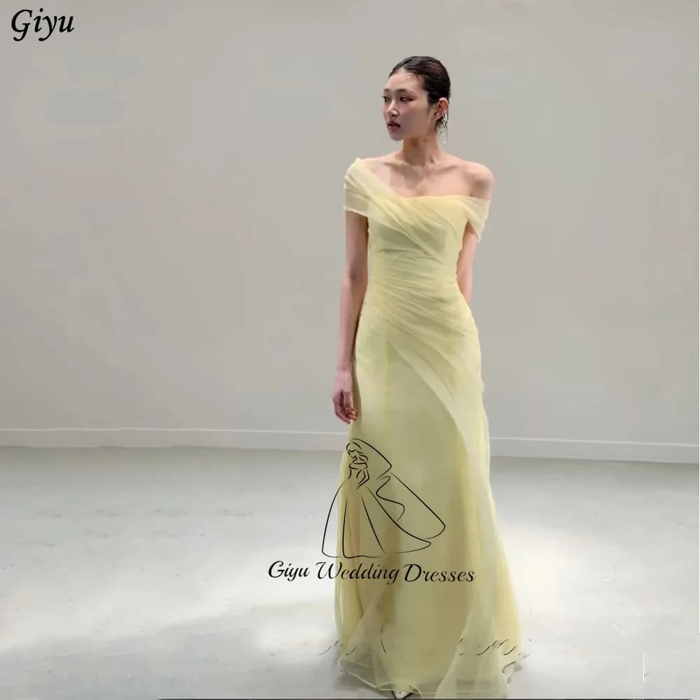Giyu Elegant Yellow Organza Korea Wedding Dresses Photos Shoot Off Shoulder A Line Floor Length  Evening Gown Dress Customized
