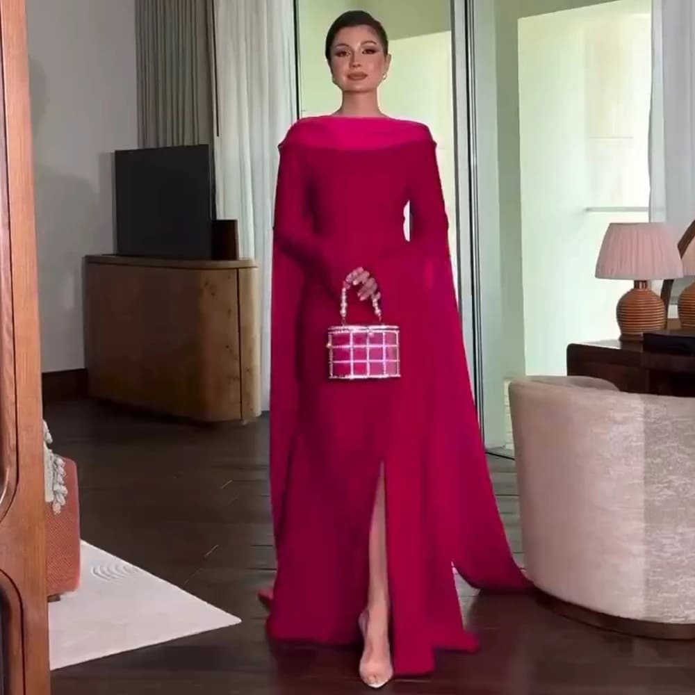 Special Occasions Clothing Elegant Contrast Color Draped Front Fork Women's Evening Dresses Straight Boat Neck Formal Gowns Long