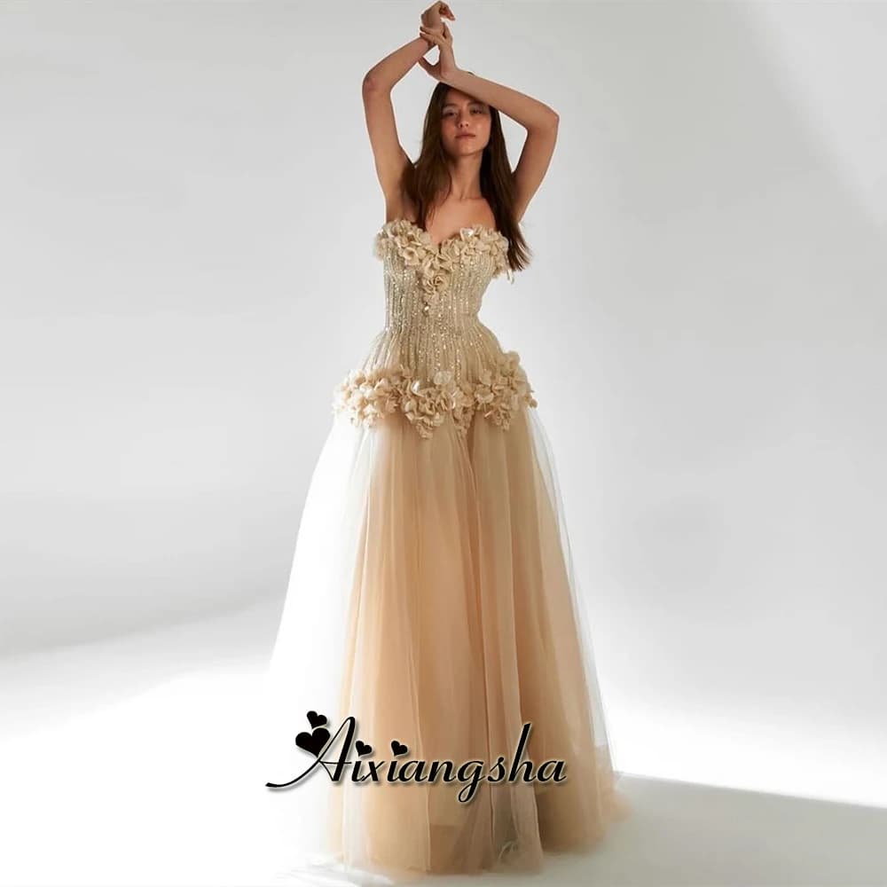 Aixiangsha Classic Strapless Evening Dresses for Women Aline Tulle Gala Saudi Arabric Robe De Soiree Noche Fiesta Customized