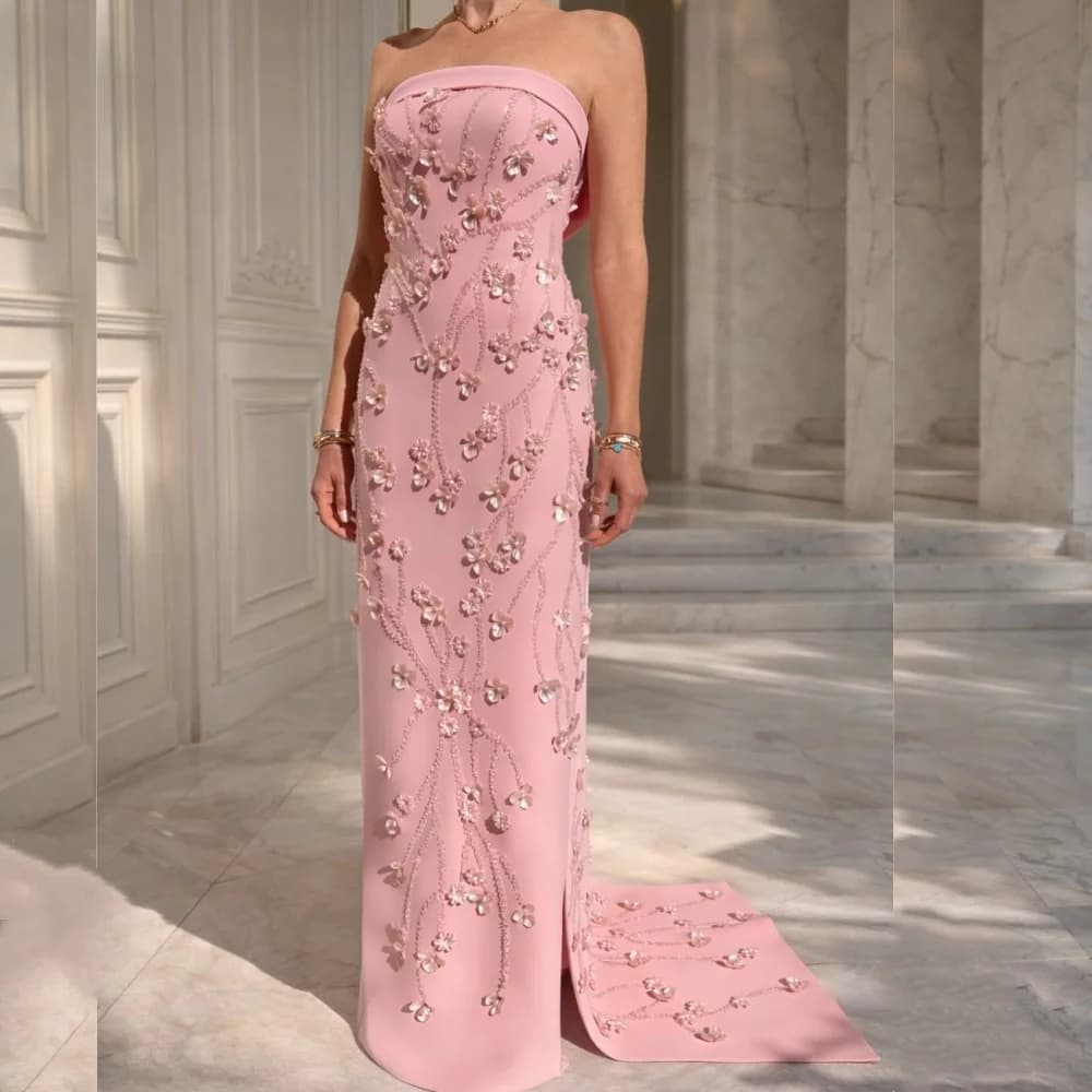 Customized Grace Glitter Applique Luxury Evening Dress Strapless Straight Long Dresses Bespoke Occasion Party Gown Modern Style