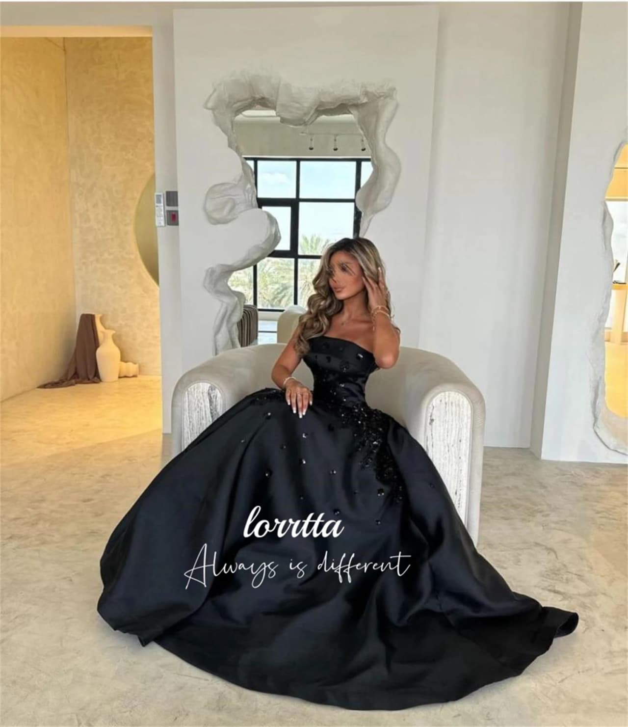 Lorrtta Customized Line A Ball Gown Eid Dress Graduation Glitter Decoration Satin Party Evening Dresses for Special Occasions
