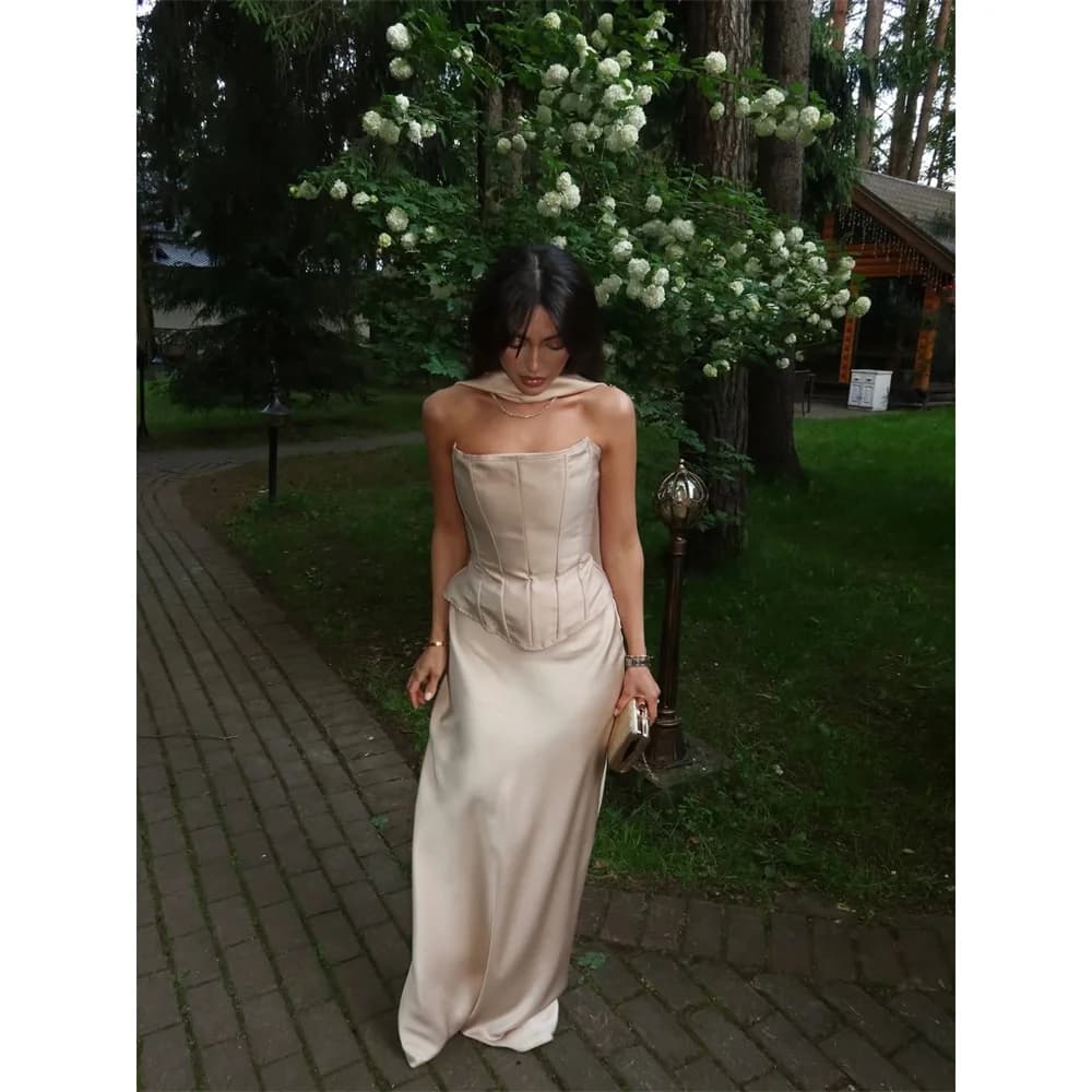Aileen Satin Strapless champagne Straight Evening Dress 2026 Prom Dress Elegant Luxury Formal Customized Robes de Soirée