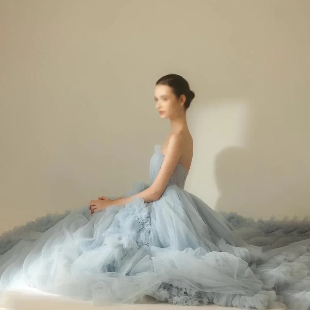 Light Blue Strapless Tulle Elegant Evening Dresses Formal Party Prom Gowns Floor-Length A-Line Evening Prom Dresses Customized