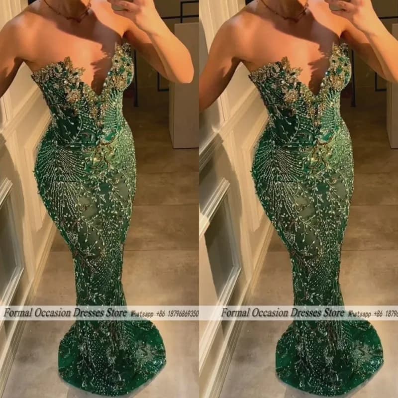 Luxury Green Evening Dress For Woman Beading Sweetheart Wedding Party Dresses Crystal Mermaid Prom Gowns Customizde