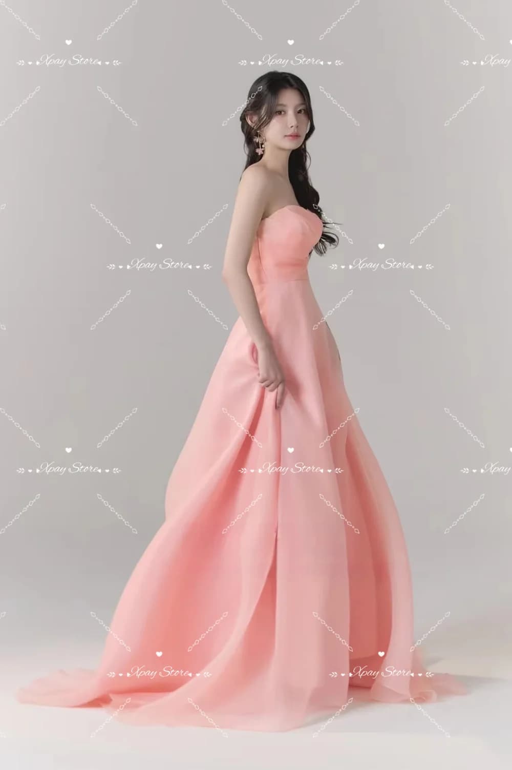 XPAY Customized Pink Elegant Simple Korean Evening Dresses Strapless Ruffled A Line Silk Organza Long Prom Party Gown Japanese