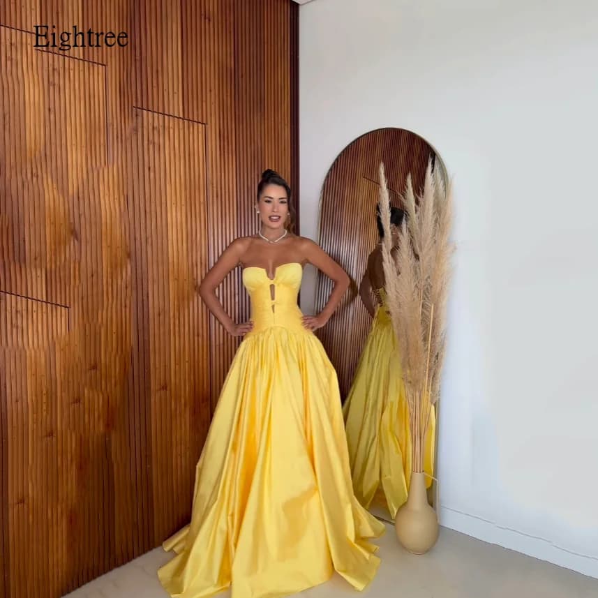 Eightree Taffeta Yellow Strapless A-line Evening Dresses Backless Prom Gown Floor Length Formal Party Gowns 2026 Customized