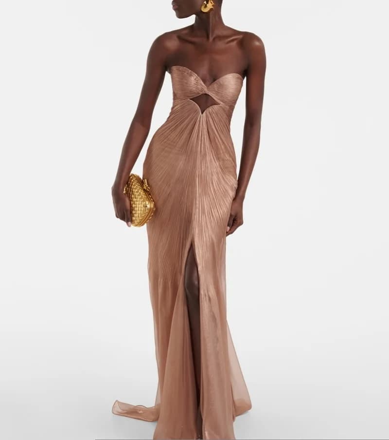 Design Fashion Simple Crepe Pleat Evening Dress Elegant Sweetheart Lace-up Side Slit Prom Dress