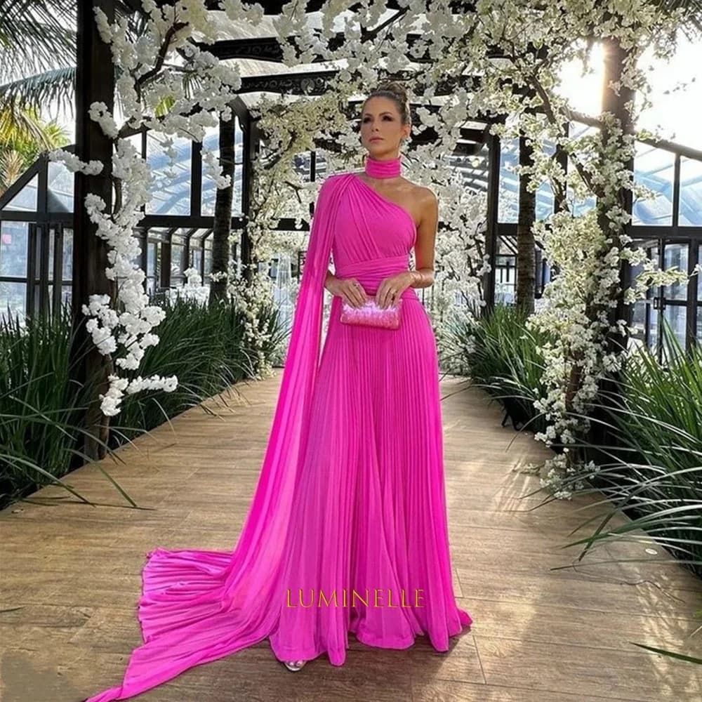 Rose Red Luxury Woman Party Dress Chiffon Wedding Ceremony Elegant Women Bride Dresses with Shawl Formal Piece Customized