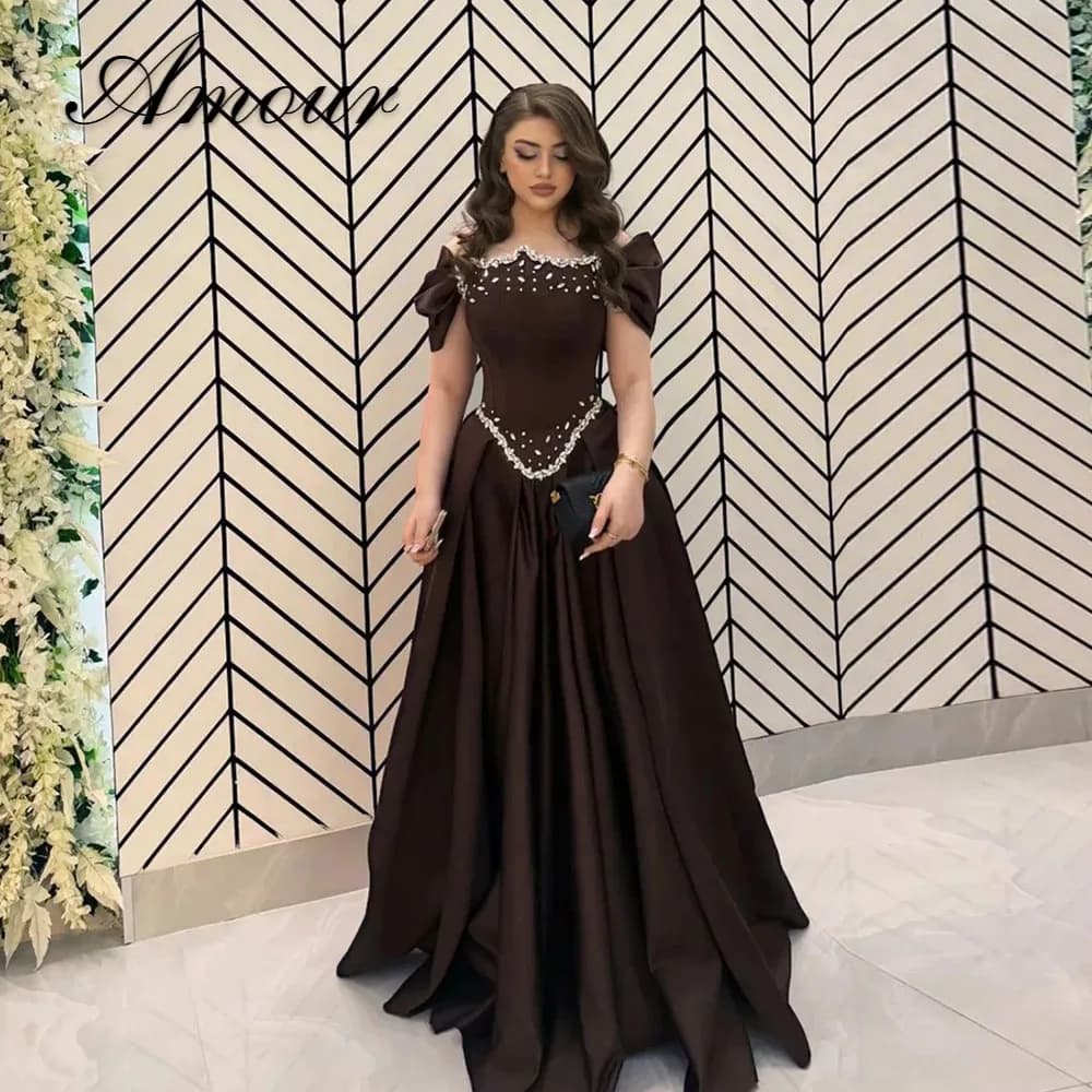 Amour Charming Beading Saudi Luxury Evening Dresses for Woman A-line Appliques Sweep Train Pleated Prom Gowns Customized 2026