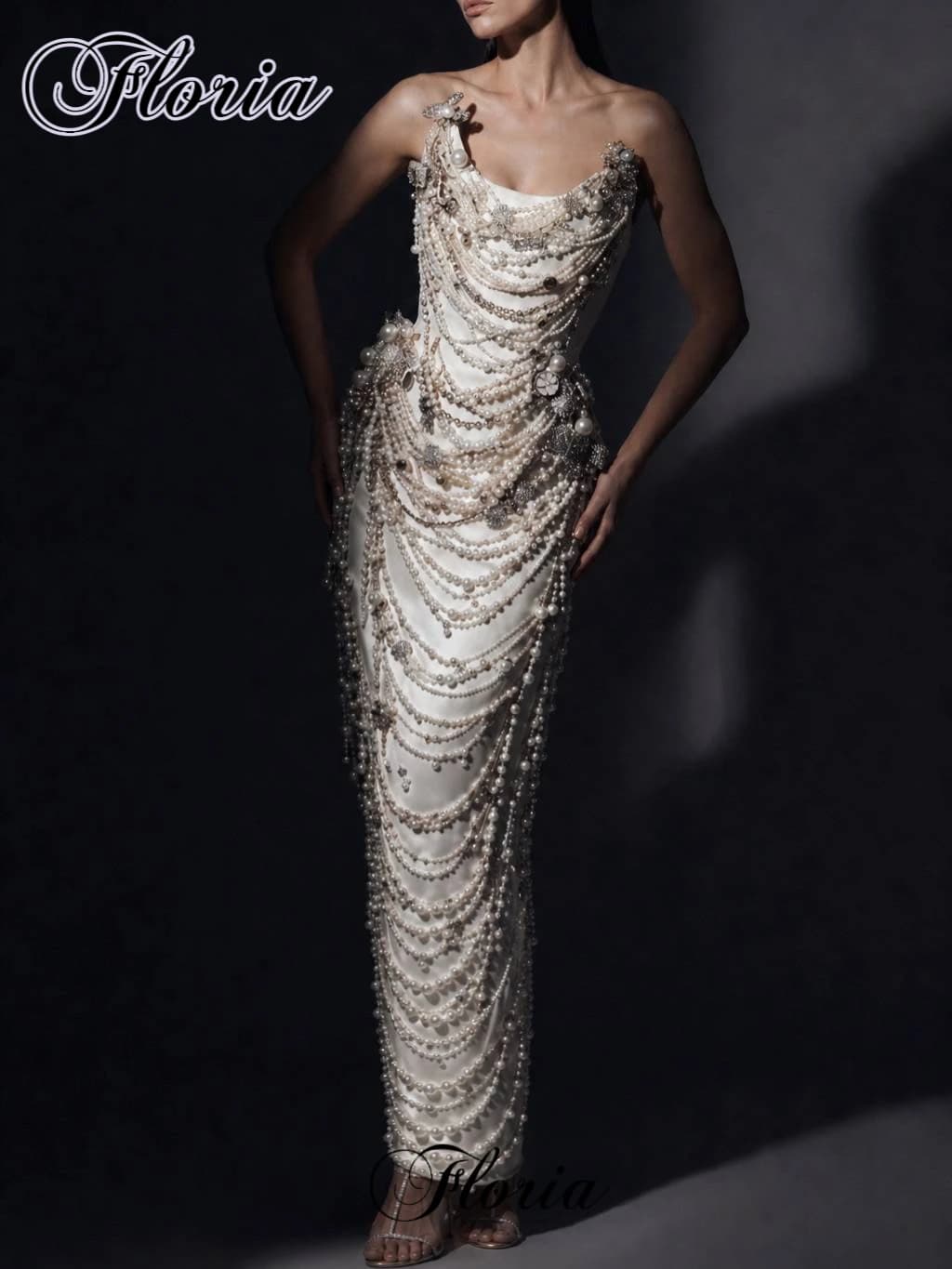 Haute Coutures Pearls Evening Dresses Elegant Ankle Length Celebrity Dresses Awards Ceremony Dresses Robes De Soirée Customized