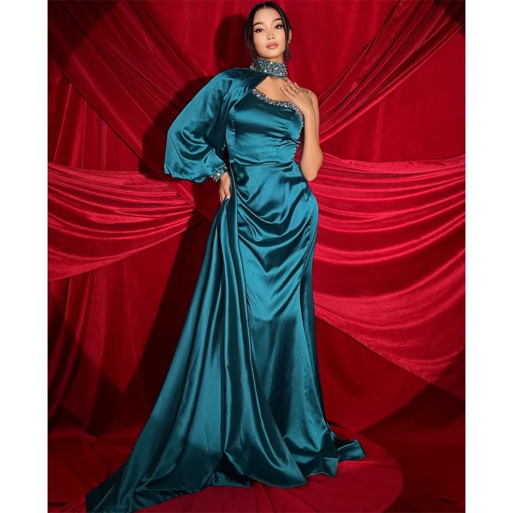 Lorrtta Satin One-Shoulder green Mermaid Evening Dress Formal Glamorous Designer Beading 2026 Customized Robes de Soirée
