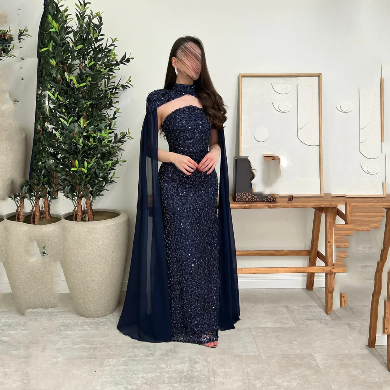 Lorrtta Women's Evening Dress Robes of Soirée فساتين سهرة Elegant Party Dresses 2025 Customized Dark Blue Bead Embroidery Prom