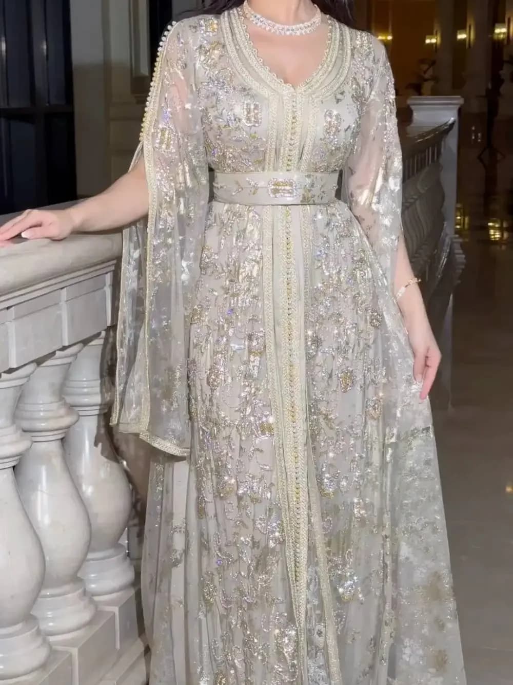 Moroccan Kaftan Caftan Muslim Evening Dresses A-line V-neck Appliques Beaded Dubai Arabic Abaya Islamic Gown Customized