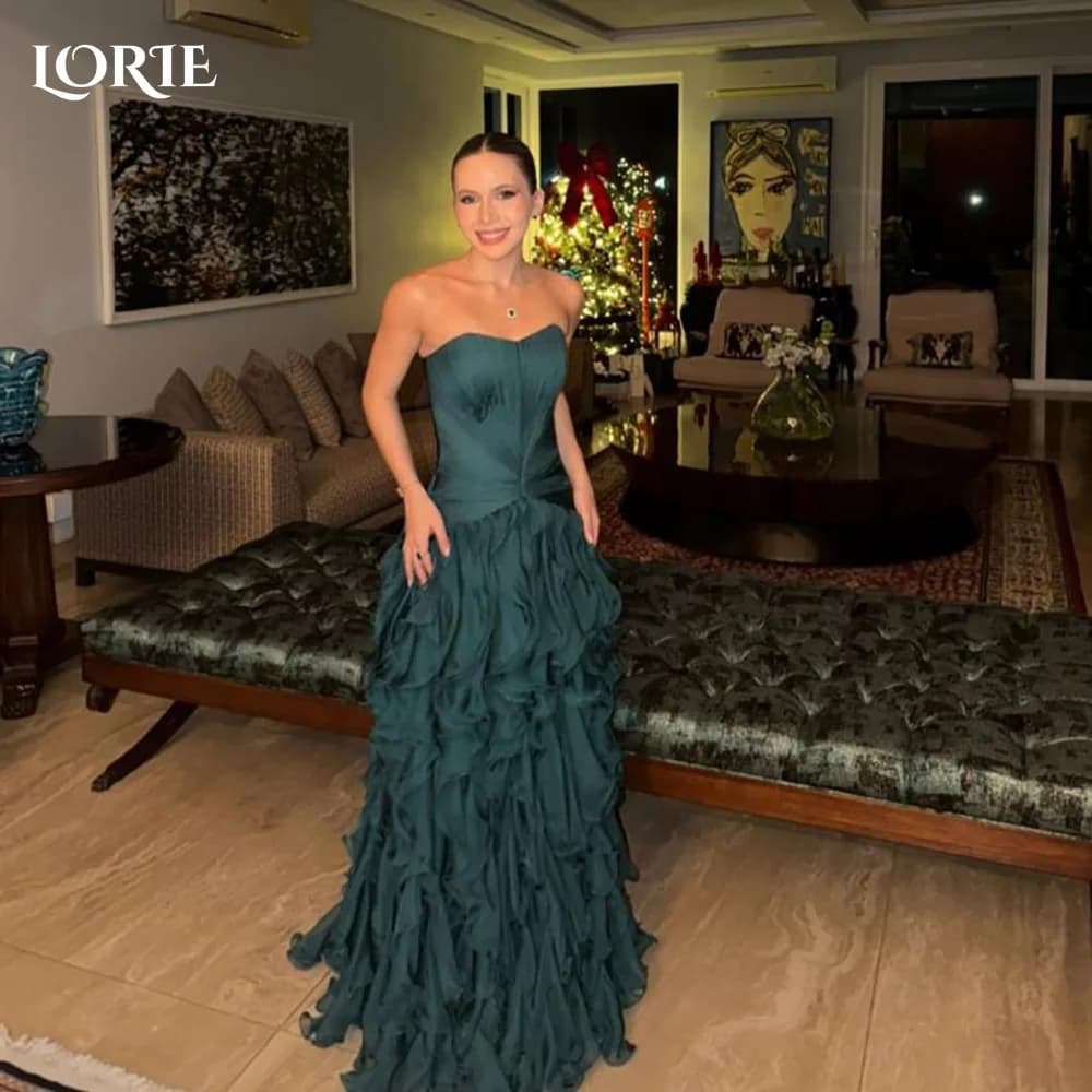 LORIE Shiny Mermaid Evening Dresses Elegant Strapless Pleats Backless A-Line Arabia Prom Gown Ruffle Party Dresses Customized