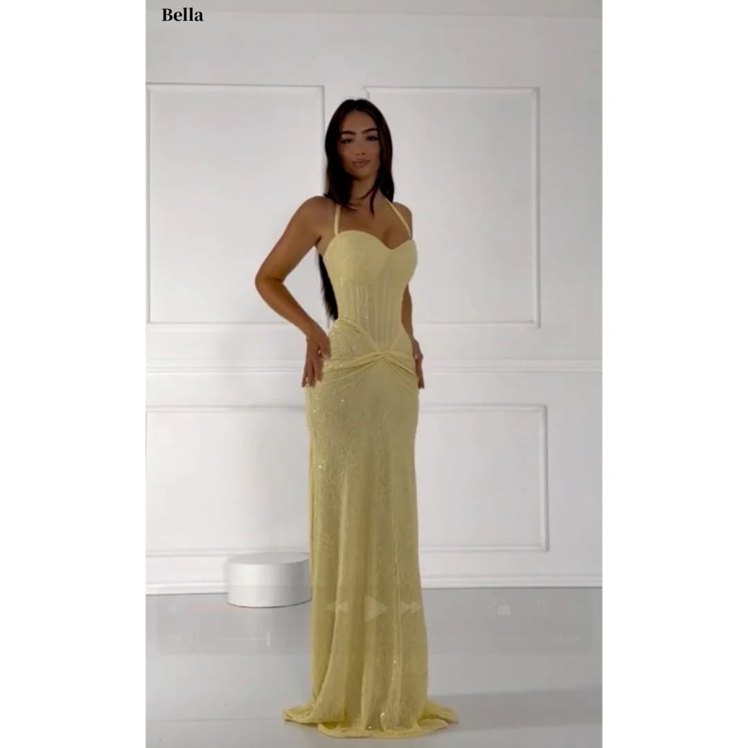 Bella Customized Shiny Rhinestone Prom Dresses Elegant Halter Neck Mermaid vestidos de noche Sequin Corset Formal Evening 2026