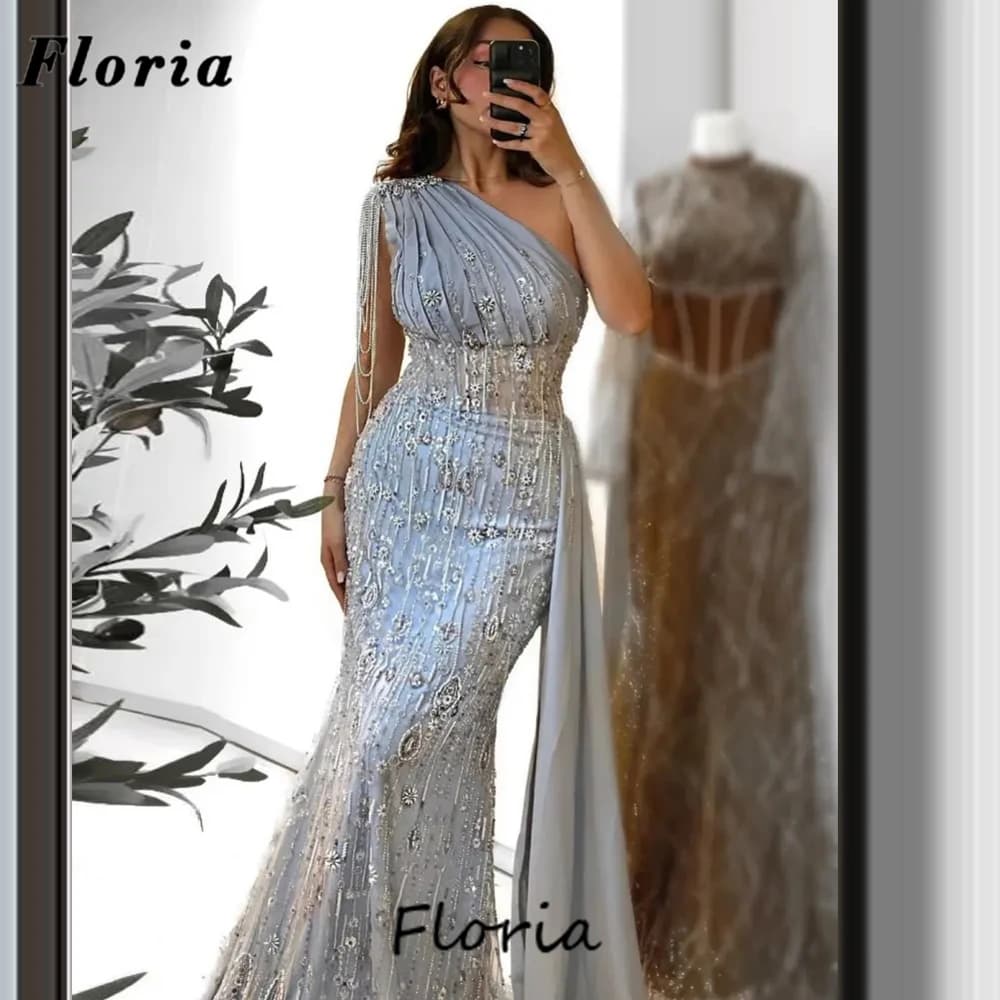 2025 New One Shoulder Evening Dresses African Dubai Beaded Wedding Party Dress Birthday Cocktail Vestidos De Cóctel Customized