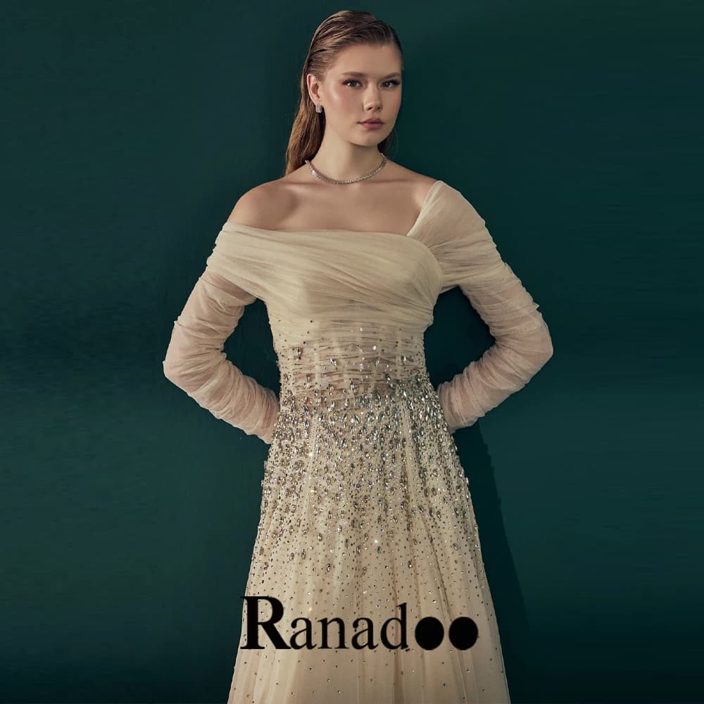 Ranadoo Trendy Sequins Evening Dress Rhinestones Pleated Corset Pleating Aline for Women Vestidos De Fiesta Plus Customized