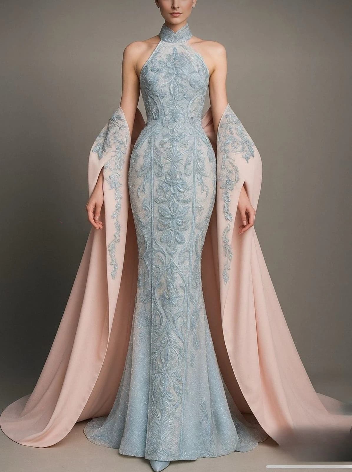 Customized  High Collar Sleeveless Hip-wrapped skirt Lace and satin  Applique Evening Dresses woman