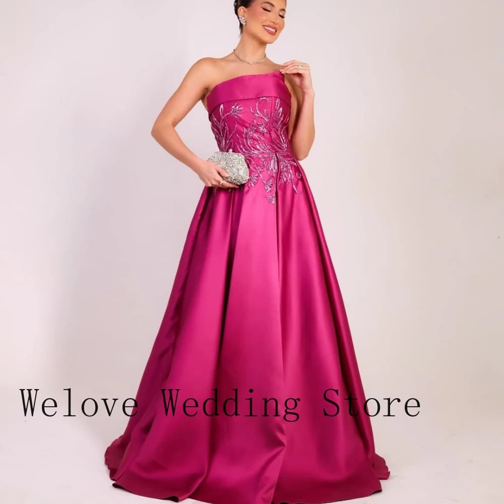 Formal Evening Gown with Strapless Neckline Beaded Floral Bodice Satin A-Line Skirt and Voluminous Silhouette for Prom