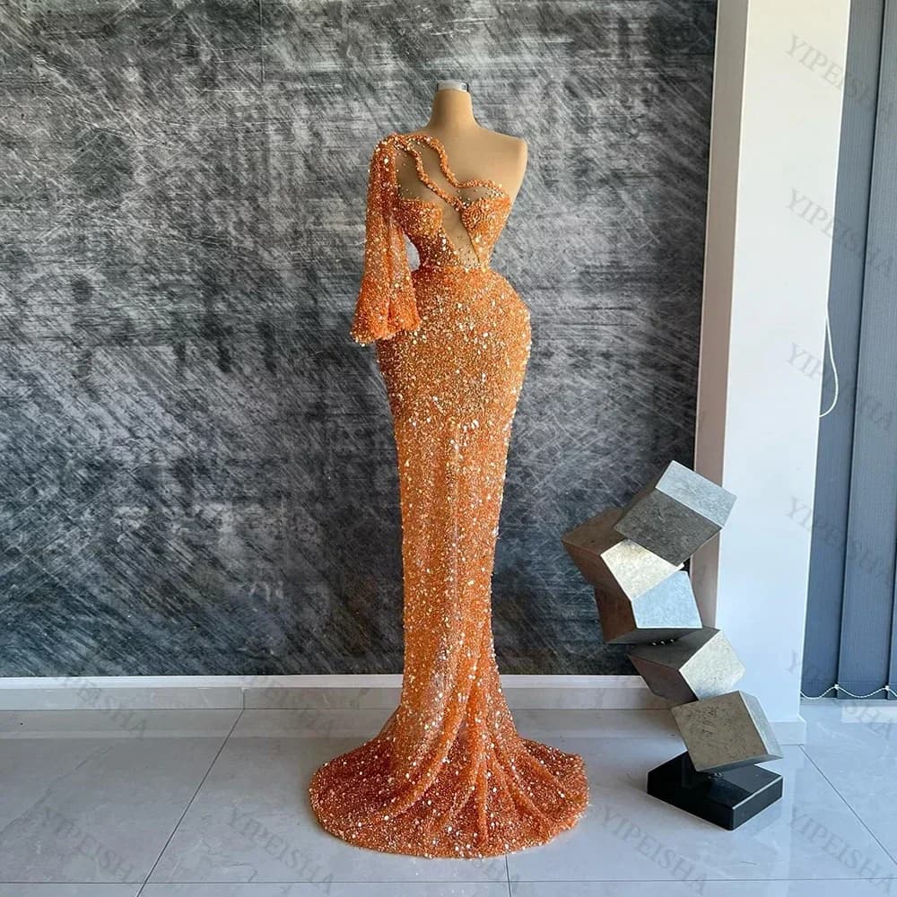 Customized Formal Evening Dresses A-line O-Neck Beading Crystal Sequined Princess Prom Gowns Party Bespoke Occasion Gown Women