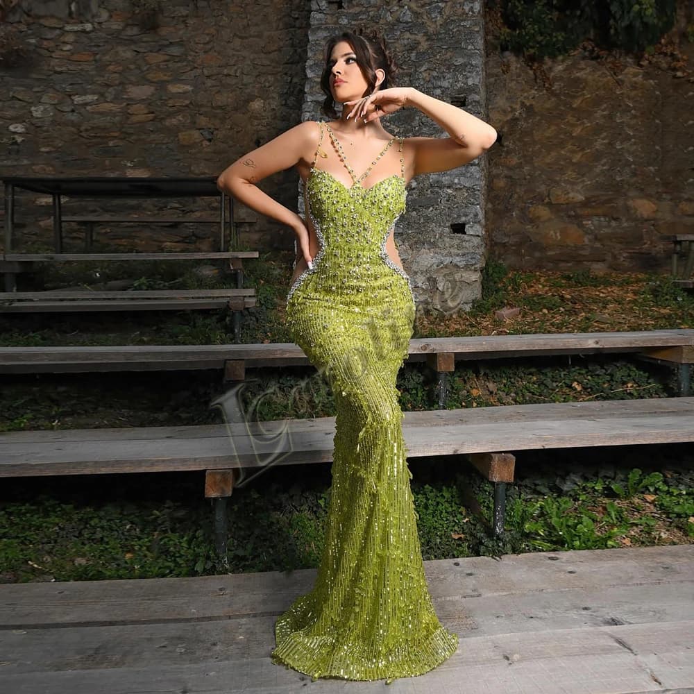 Caroline Glamorous Mermaid Evening Dresses for Women Spaghetti Straps Lacing Up Saudi Arabric Vestidos De Fiesta Customized