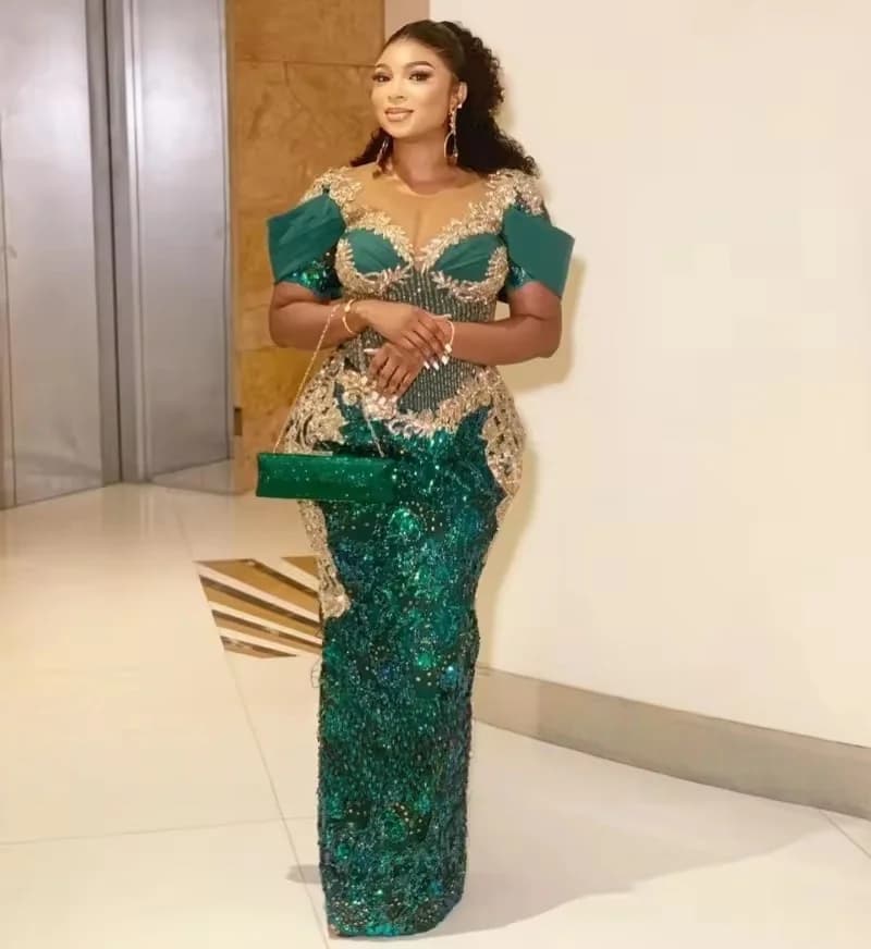 Luxurious Green Evening Dresses For African Women Exquisite Crystals Beaded Dinner Dress Long Mermaid Sequins Outfit Customized
